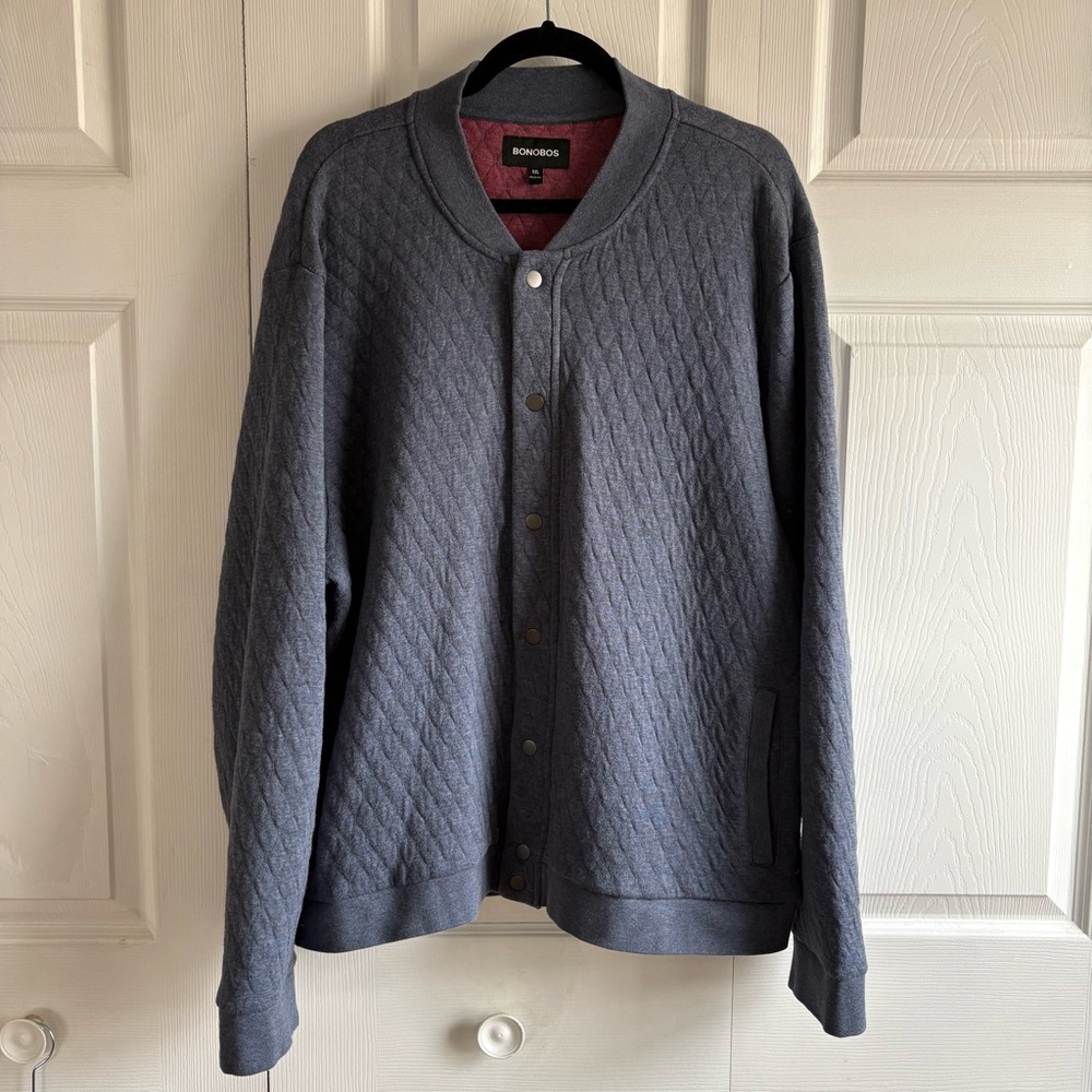 Bonobos The Quilted Waffle Bomber Jacket Blue XXL  Slim‎ Fit Preppy Snap Career